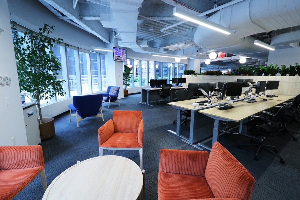  Ergonomic adjustable height 'hotel' workstations are provided for all, with access to informal working areas. The abundant natural light is a major benefit to all.  